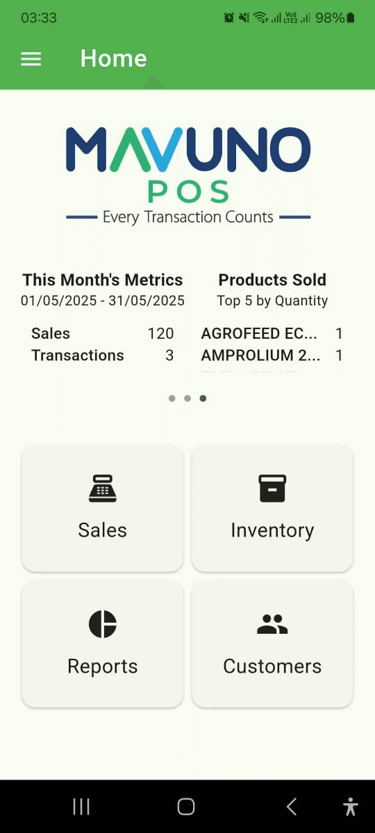 Mavuno POS screenshot